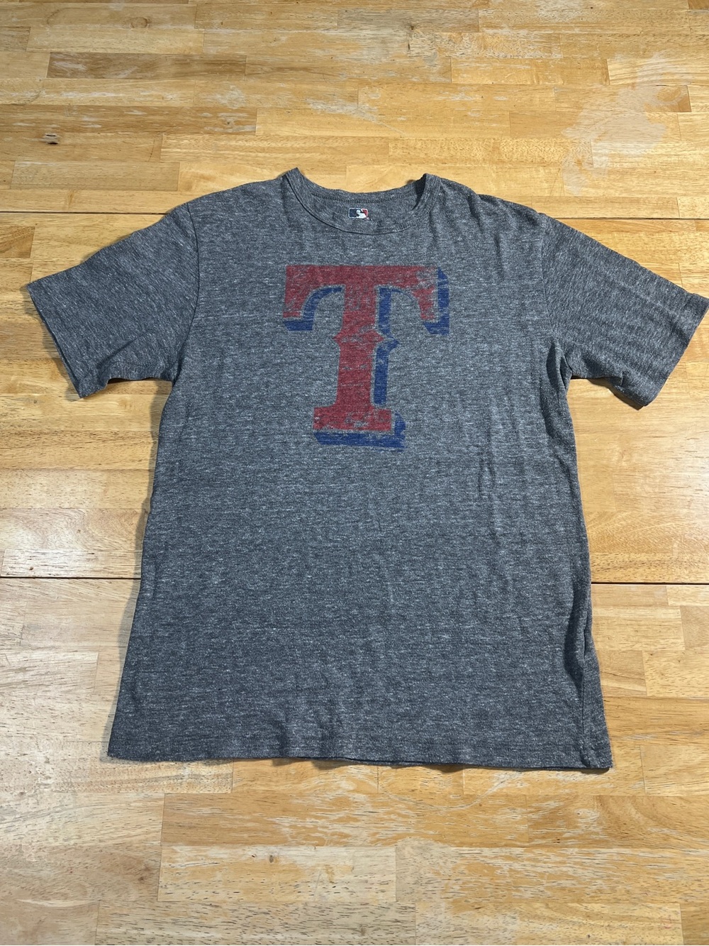 Texas Rangers MLB Gray Tri-Blend T-Shirt Heather Tee Distressed Logo Medium M